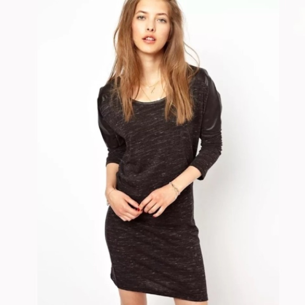 Maison Scotch Marl Jersey Dress with Faux Leather